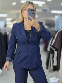 Blazer Ceket Piliseli Lacivert C2209