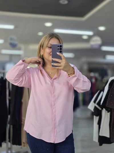 Pamuklu Soft Keten Gömlek Pembe1299