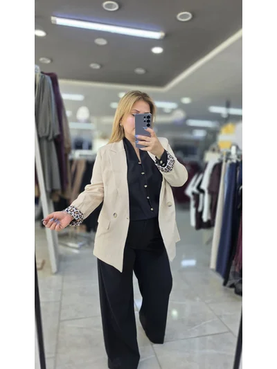 Blazer Ceket Leopar Astarlı Kremrengi C2144