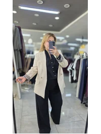 Blazer Ceket Leopar Astarlı Kremrengi C2144