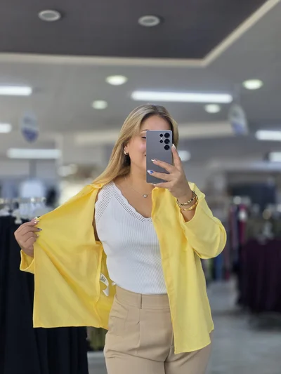 Pamuklu Soft Keten Gömlek Sarı 1299