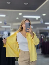 Pamuklu Soft Keten Gömlek Sarı 1299