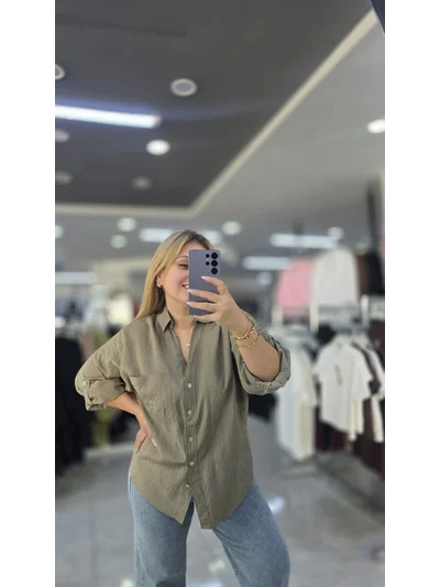 Pamuklu Salaş Gömlek A Pile Oversize Yeşil1283