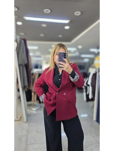Blazer Ceket Leopar Astarlı Bordo C2144