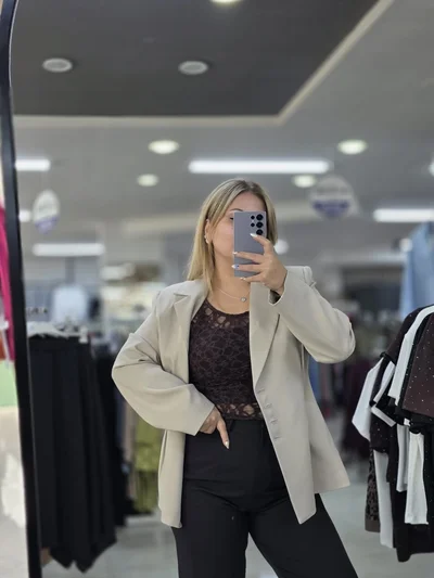Blazer Ceket Piliseli Kremrengi C2209 