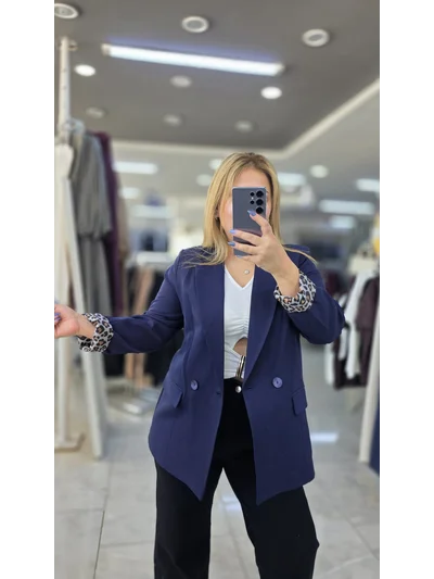 Blazer Ceket Leopar Astarlı Lacivert C2144