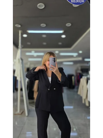 Tasarım Blazer Ceket Pantolon Premium Takım Siyah 1203