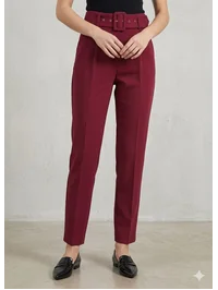 Pantalon Kemerli Pileli Premium Kumaş Bordo 2444