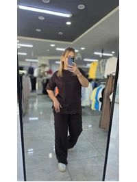 Dantelli Eşofman Takımı Modal Kumaş Kahverengi 8522
