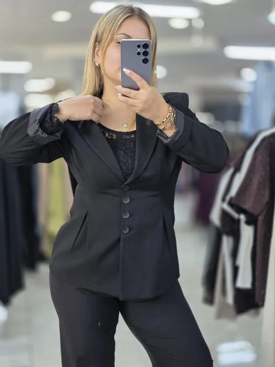 Blazer Ceket Piliseli Siyah C2209 