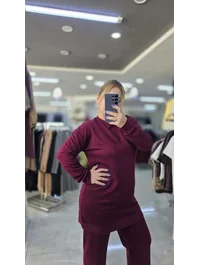 İkili Takım Omuzu Taşlı Model Modal Kumaş Bordo 1628