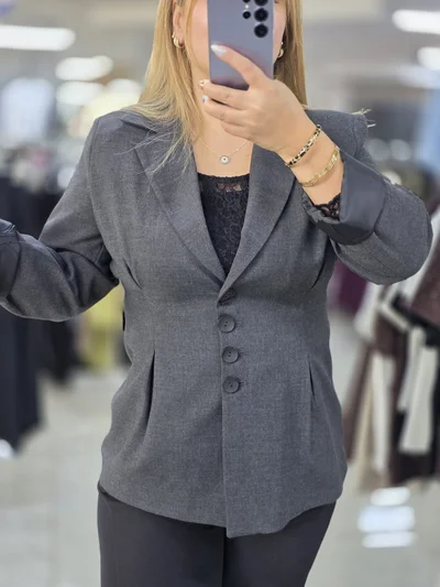Blazer Ceket Piliseli Füme Rengi C2209 