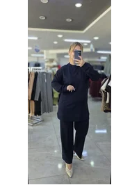 İkili Takım Omuzu Taşlı Model Modal Kumaş Lacivert 1628