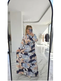 Elbise  Modal Kumaş Yarım Düğmeli  Pudra Mavi 2552