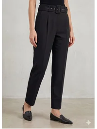 Pantalon Kemerli Pileli Premium Kumaş Siyah 2444