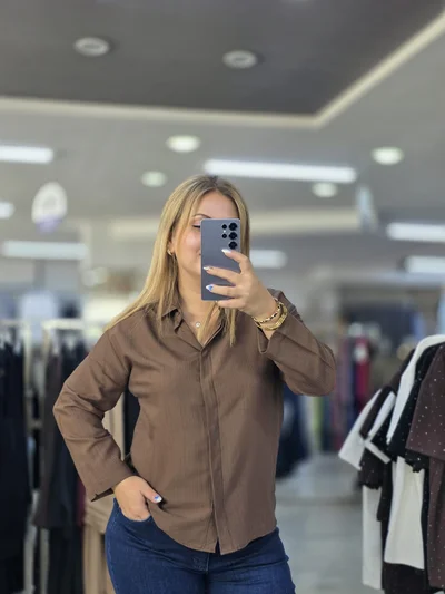 Pamuklu Soft Keten Gömlek Kahverengi1299