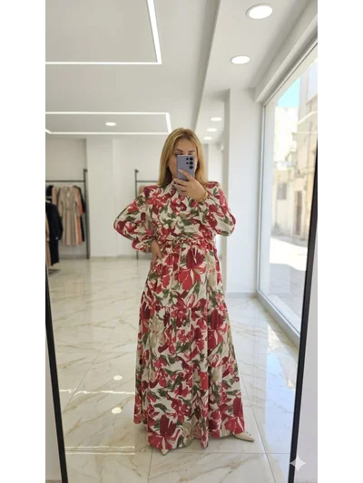Elbise Modal Kumaş Yarım Düğmeli Bordo 2552