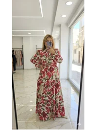 Elbise  Modal Kumaş Yarım Düğmeli  Bordo 2552