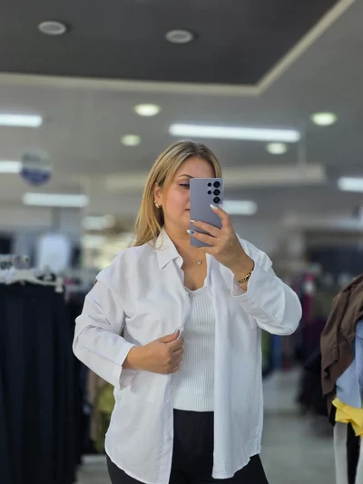 Pamuklu Soft Keten Gömlek  Beyaz 1299
