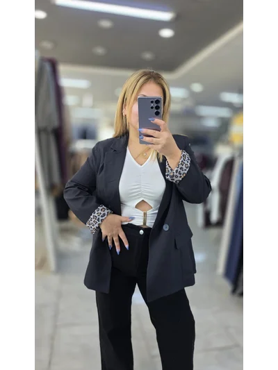 Blazer Ceket Leopar Astarlı Siyah C2144