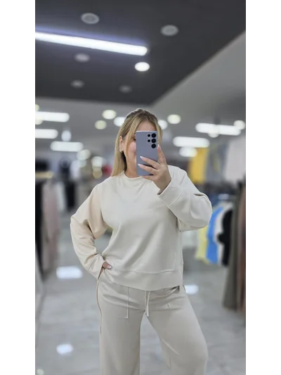 Eşofman Takım Modal Kumaş Lazer Kesim Krem 2630