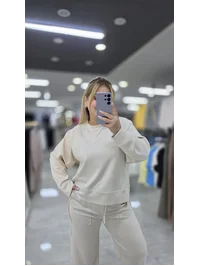 Eşofman Takım Modal Kumaş Lazer Kesim Krem 2630