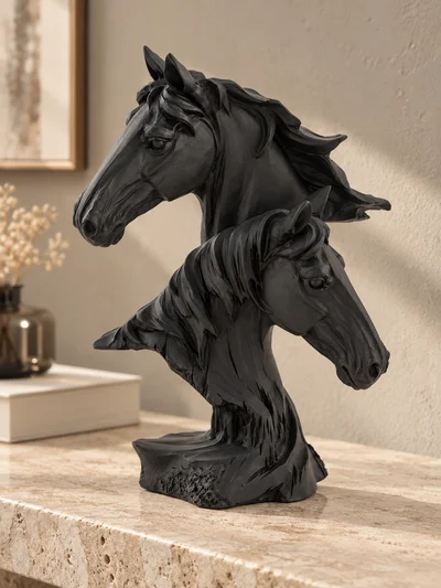 Horses İkili At Büstü Dekoratif Biblo Siyah 17 × 10 × 23 cm