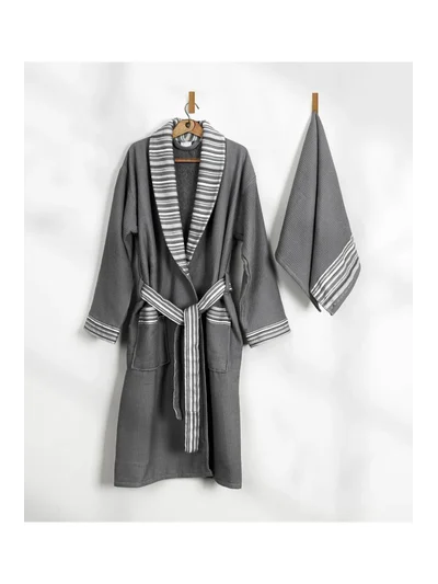 Limira 2'li Set Antrasit Pamuk 1 Bornoz L-XL 1 Havlu 50x90