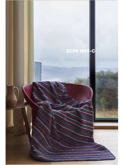 nixa İnce Çizgili Desenli Püsküllü Çift Kişilik Battaniye Lacivert Bordo 180x220 cm