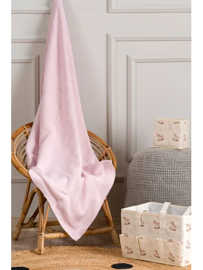 Toffy Toz Pembe Harf İşlemeli Örgü Bebek Battaniyesi 100X100