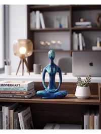 Dekoratif Yogacı Heykeli Mavi 23x14 cm – Meditasyon Yoga Figürü, Modern Biblo ve Masaüstü Dekor Objesi