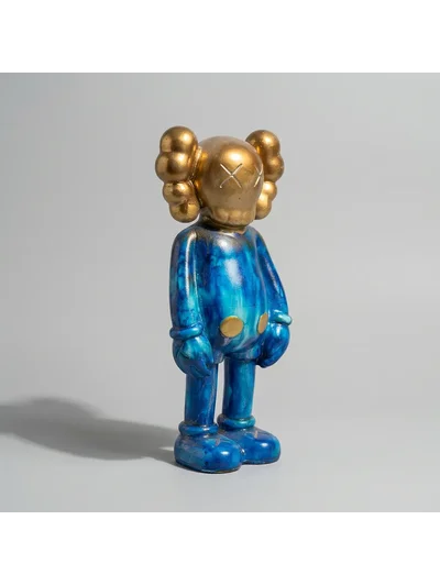 KAW Tarzı Mavi-Gold X Gözlü El Boyaması Dekoratif Figür Heykel 26 cm