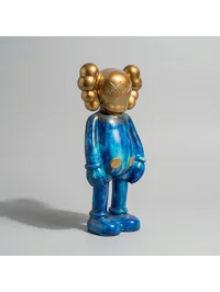 KAW Tarzı Mavi-Gold X Gözlü El Boyaması Dekoratif Figür Heykel 26 cm