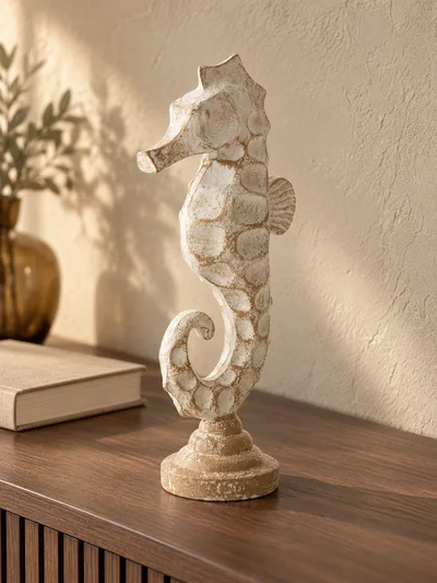 Seahorse Denizatı Formlu Dekoratif Biblo Eskitme Krem 15 × 7 × 29 cm