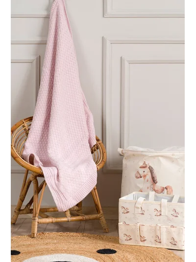 Toffy Toz Pembe Düz Örgü Bebek Battaniyesi 100X100