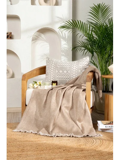 Scala Bej Tüylü Throw Battaniye 130X170