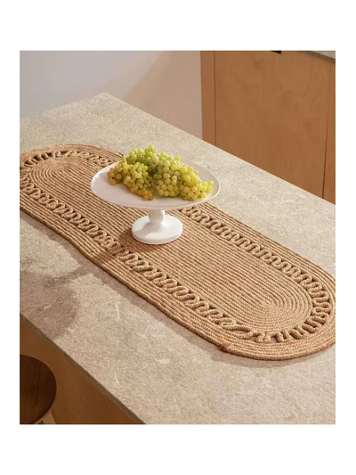 Cesta Amerikan Servis El Yapımı Pamuklu Natural Jüt Örme Dekoratif Runner 37x136cm