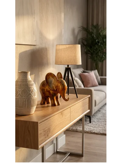 Dekoratif Fil Heykeli Kehribar 28x33 cm – Modern Biblo, Masaüstü ve Konsol Üstü Ev & Ofis Dekorasyon Objesi