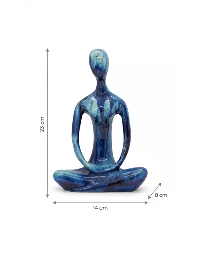 Dekoratif Yogacı Heykeli Mavi 23x14 cm – Meditasyon Yoga Figürü, Modern Biblo ve Masaüstü Dekor Objesi