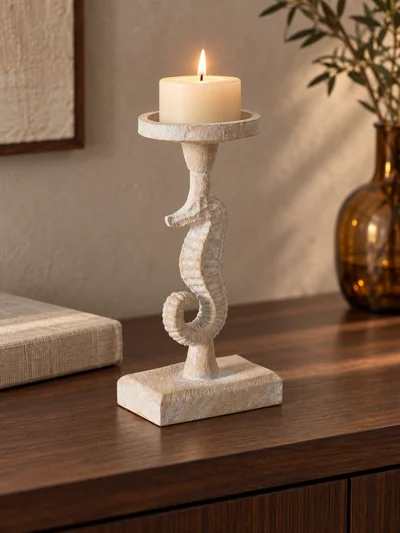 New Seahorse Denizatı Figürlü Dekoratif Mumluk Beyaz 12 × 10 × 23 cm