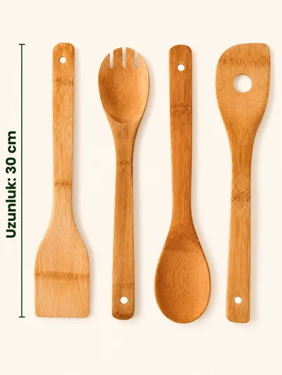 Bambum Ravili - 4'lü Servis Maşa Spatula Kaşık Seti