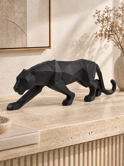 Geometrik Siyah Panter Dekoratif Obje Kubik Kaplan Obje– 45 cm