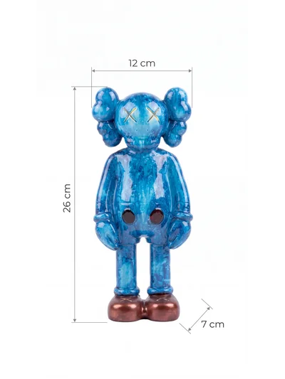 KAW Tarzı Mavi-Gold X Gözlü El Boyaması Dekoratif Figür Heykel 26 cm