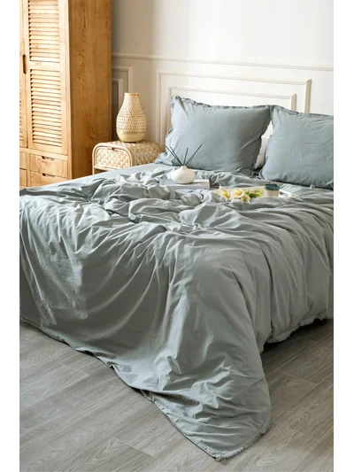Boho Sade Natural Yeşil %100 Pamuk Nevresim Takımı Çift Kişilik 200 x 220