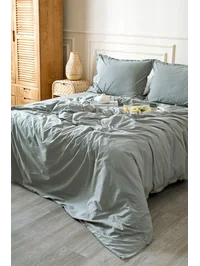 Boho Sade Natural Yeşil %100 Pamuk Nevresim Takımı Çift Kişilik 200 x 220