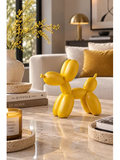 Dekoratif Balon Köpek Figürü Sarı 20x20 cm – Modern Biblo, Masaüstü ve Konsol Üstü Dekor Objesi