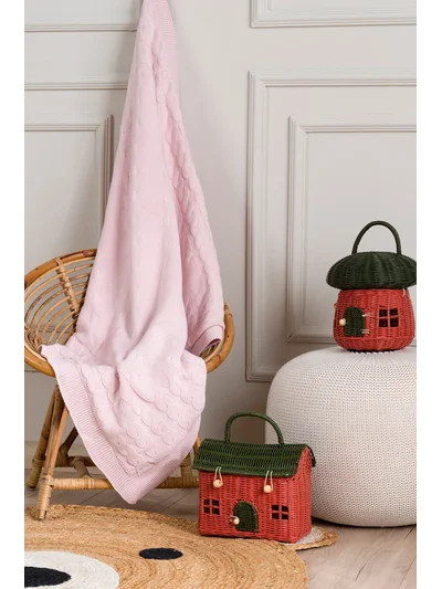 Toffy Toz Pembe Örgü Bebek Battaniyesi 100X100