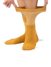 Lastiksiz Bambu Çorap %87 Bambu Ayağı Sıkmayan Yumuşak Nefes Alabilen Unisex Hardal