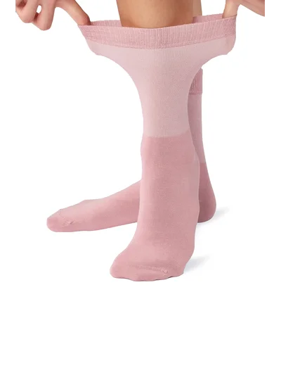 Lastiksiz Bambu Çorap %87 Bambu Ayağı Sıkmayan Yumuşak Nefes Alabilen Unisex Pembe
