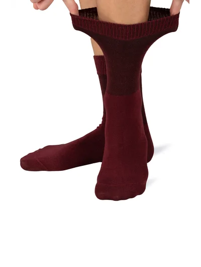Lastiksiz Bambu Çorap %87 Bambu Ayağı Sıkmayan Yumuşak Nefes Alabilen Unisex Bordo